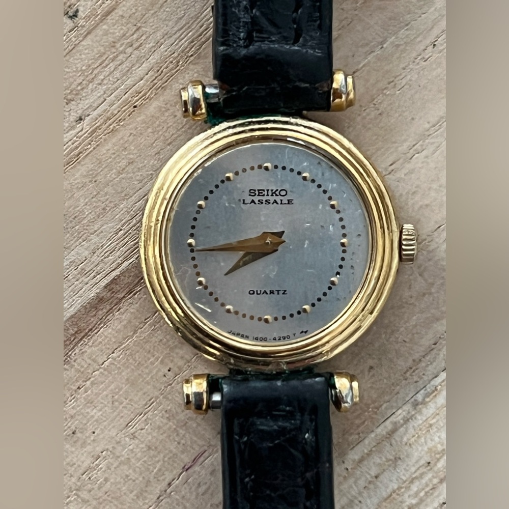 Seiko Lassale Rare Ladies Watch Vintage Stainless Dial Gold-Tone Case Leather - Picture 4 of 16